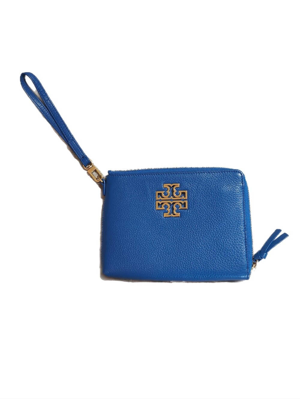 Tory Burch Blue Pebble Leather L-Zip Wristlet Wallet